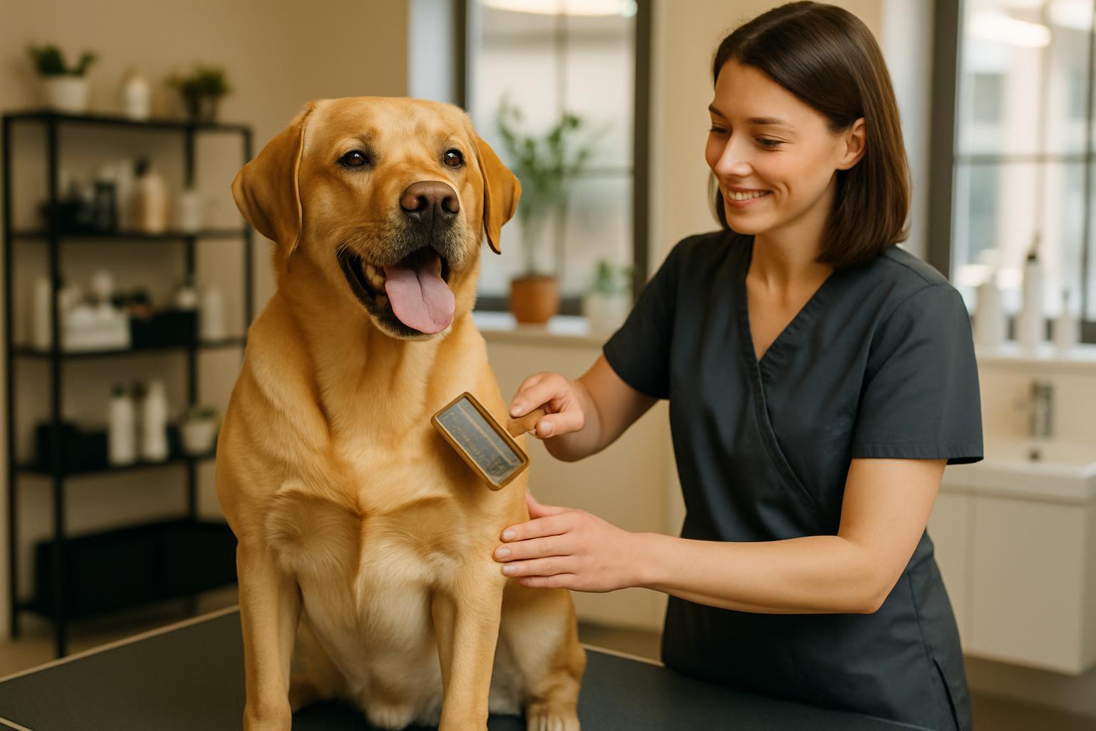 Cachorro recebendo cuidados de higiene